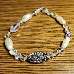 Our Lady Bracelet With Magnetic Closure/safety Chain 7.5-8 Inches